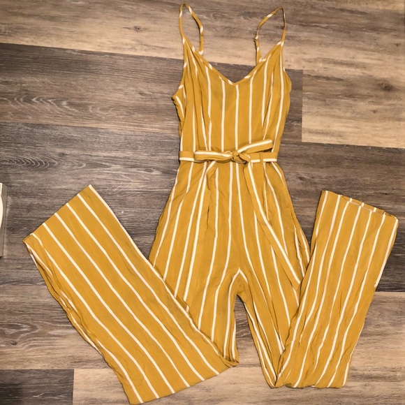 Forever 21 Pants - Striped Yellow & White Tie Waist Jumpsuit